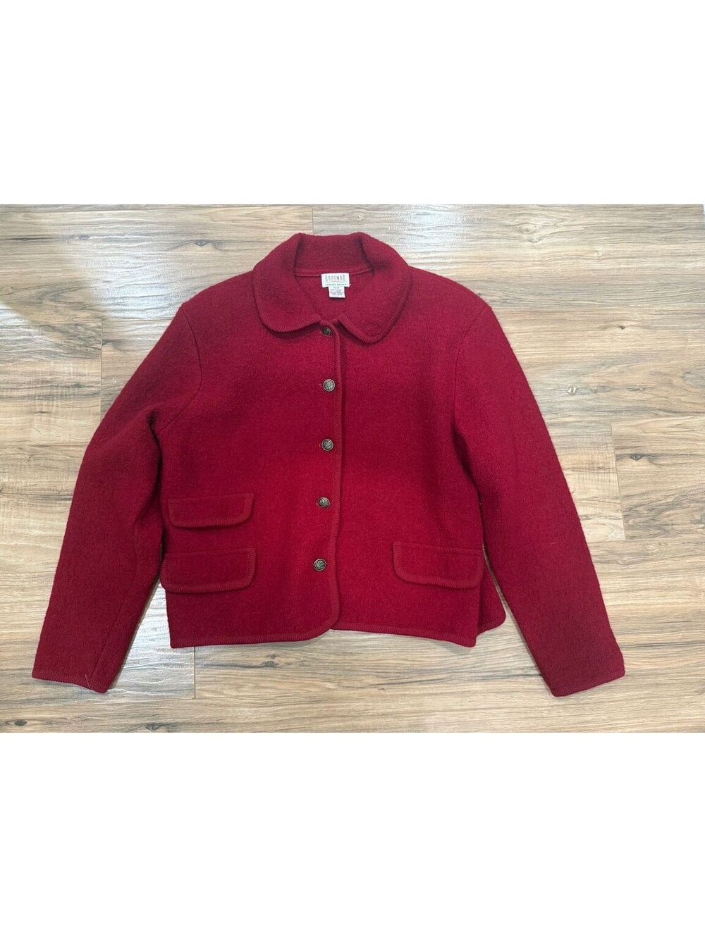 Braemar Jeremy Scott 100% Wool Cardigan Jacket Burgundy Women's M